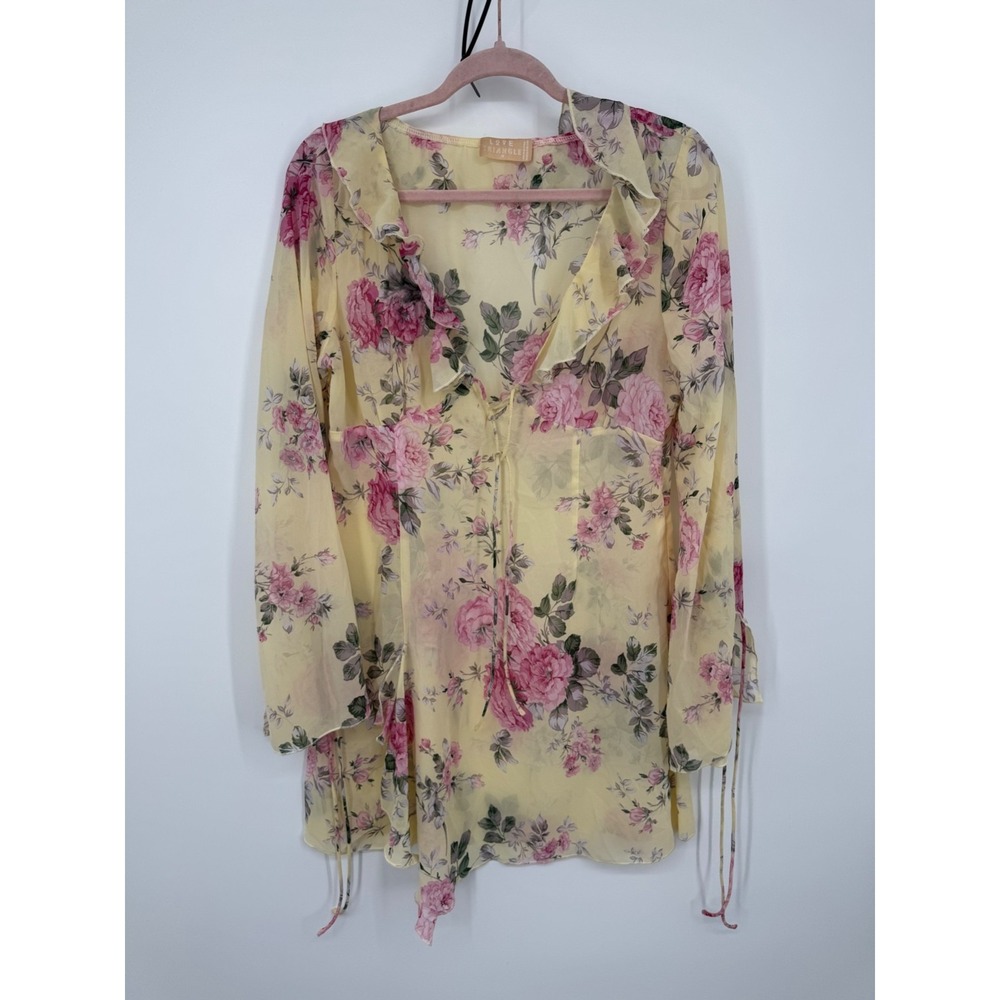 Love Triangle Mini Dress‎ Womens 14 Yellow Floral Ruffle Detail Long Sleeve NWOT